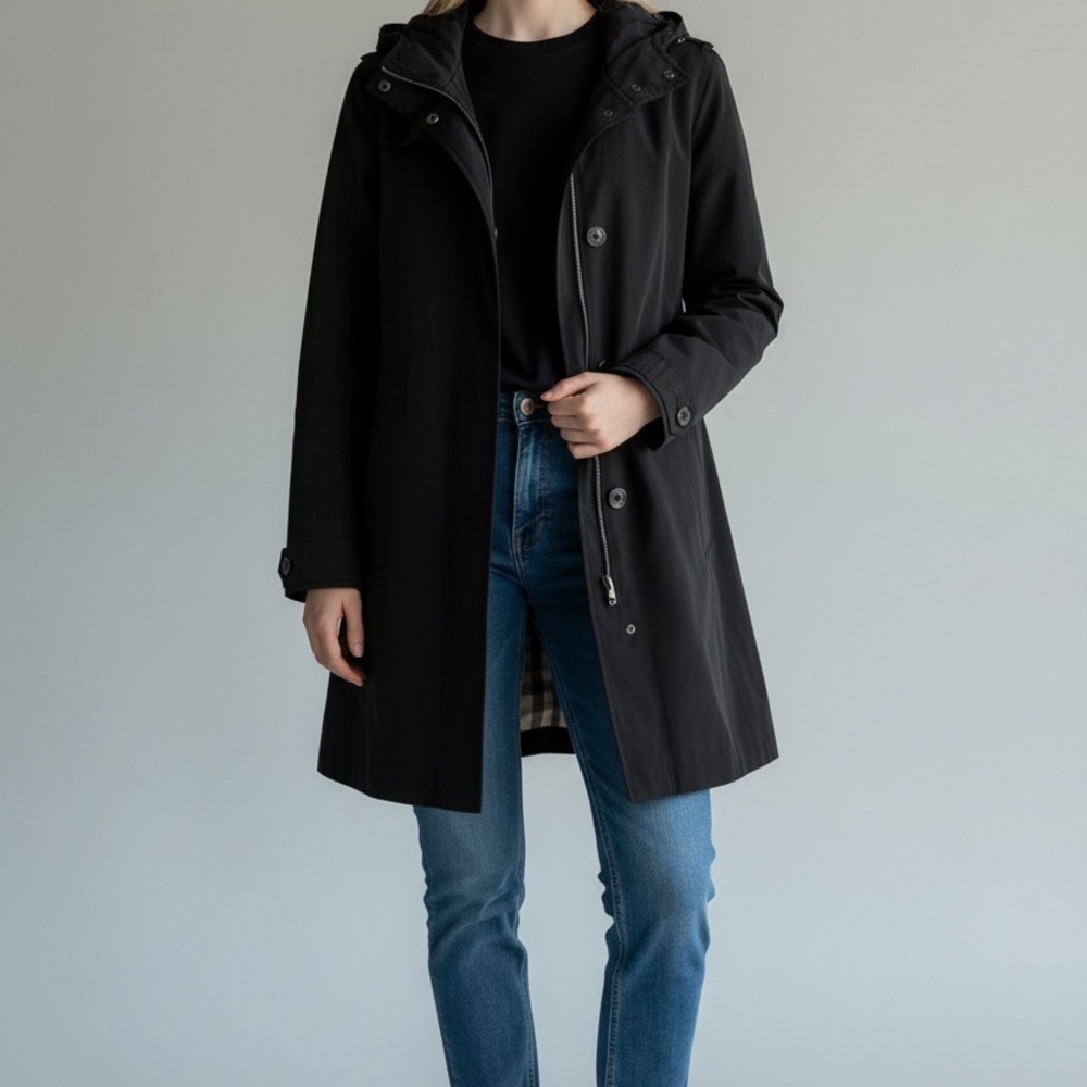 Burberry Black Hooded Trench Coat